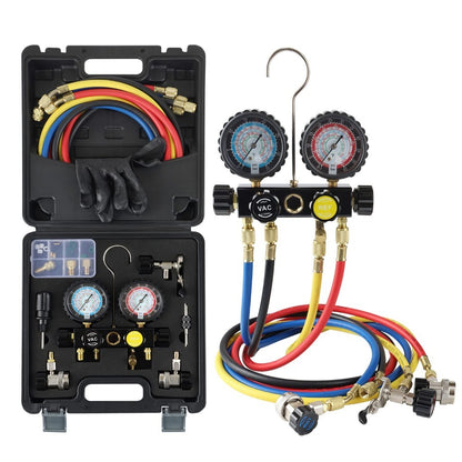 HVAC Gauges with Hoses, AC Manifold Gauge Set R134A R410A R404A R22 Refrigerant Gauges