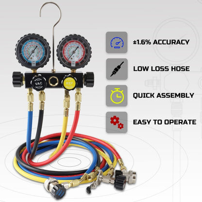 HVAC Gauges with Hoses, AC Manifold Gauge Set R134A R410A R404A R22 Refrigerant Gauges