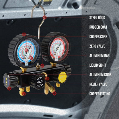 HVAC Gauges with Hoses, AC Manifold Gauge Set R134A R410A R404A R22 Refrigerant Gauges