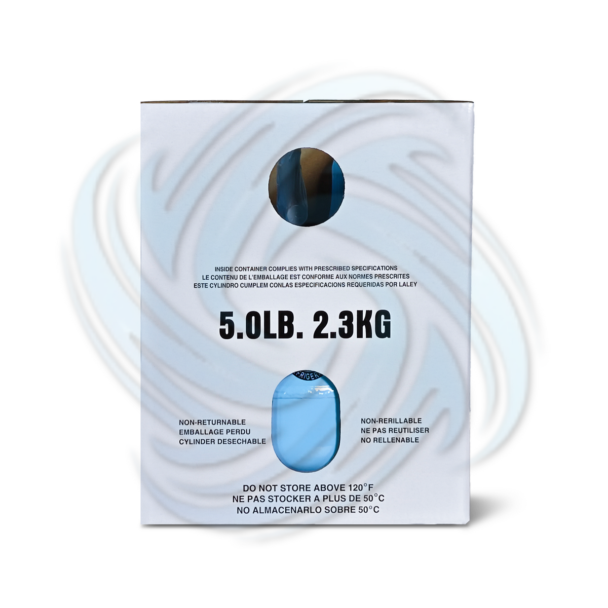 Side of an R134a refrigerant carton showing package weight