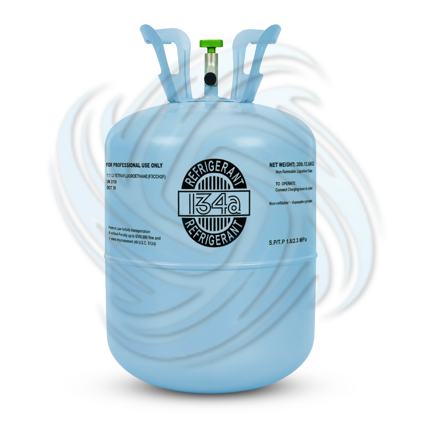 30lb R134A refrigerant cylinder front view for HVAC refrigerant replacement and air conditioning service