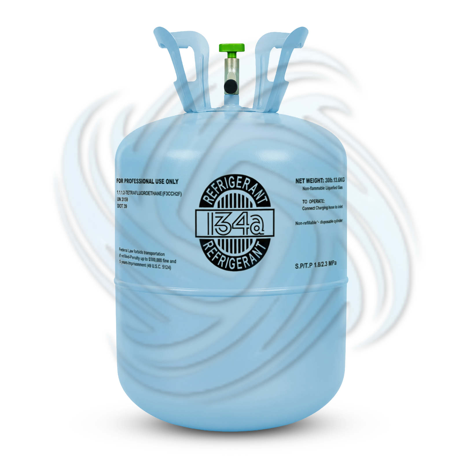 30lb R134A refrigerant cylinder front view for HVAC refrigerant replacement and air conditioning service