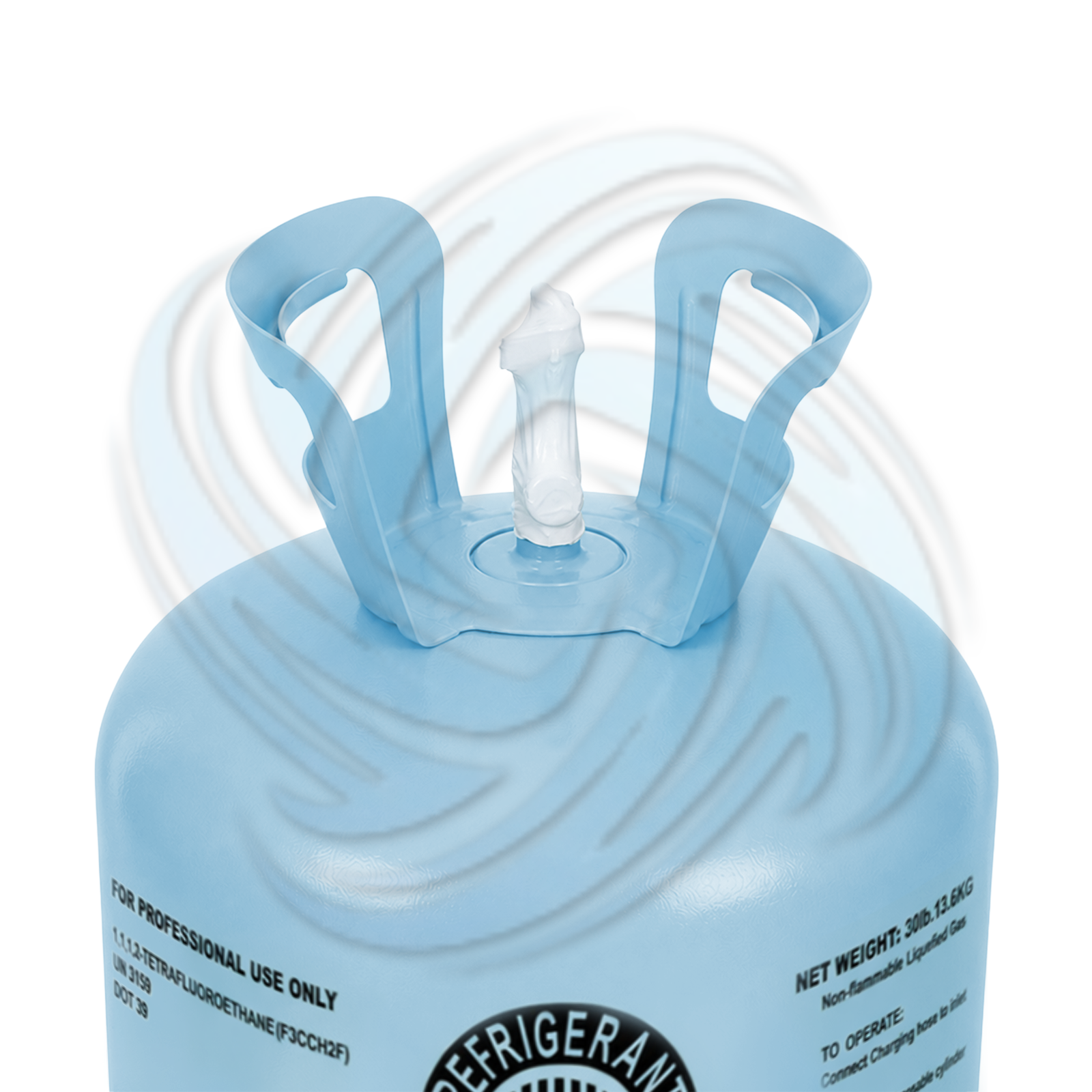 30lb R134A HVAC refrigerant cylinder top view showing valve connection and tank design