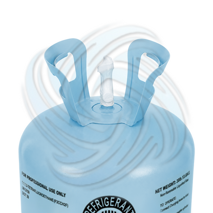 30lb R134A HVAC refrigerant cylinder top view showing valve connection and tank design