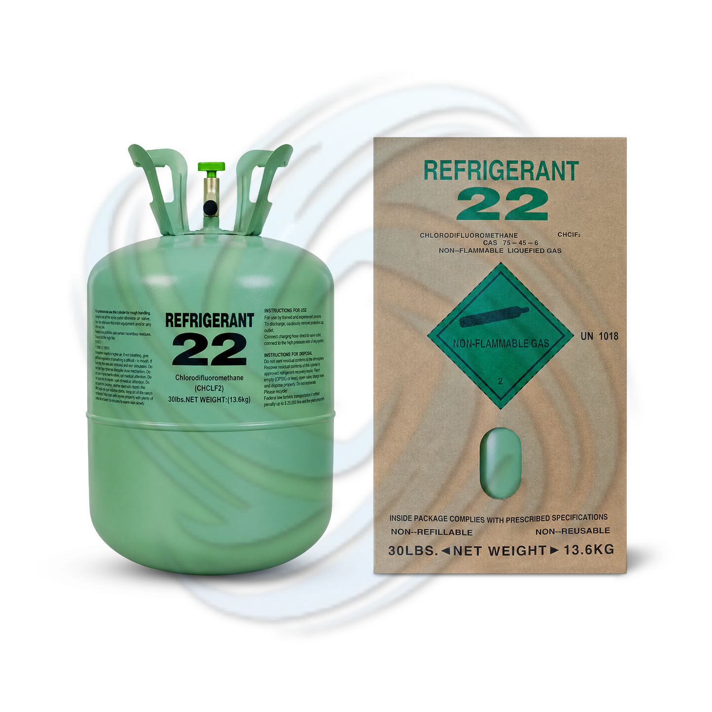 R22 refrigerant 30lb cylinder with box packaging for HVAC applications