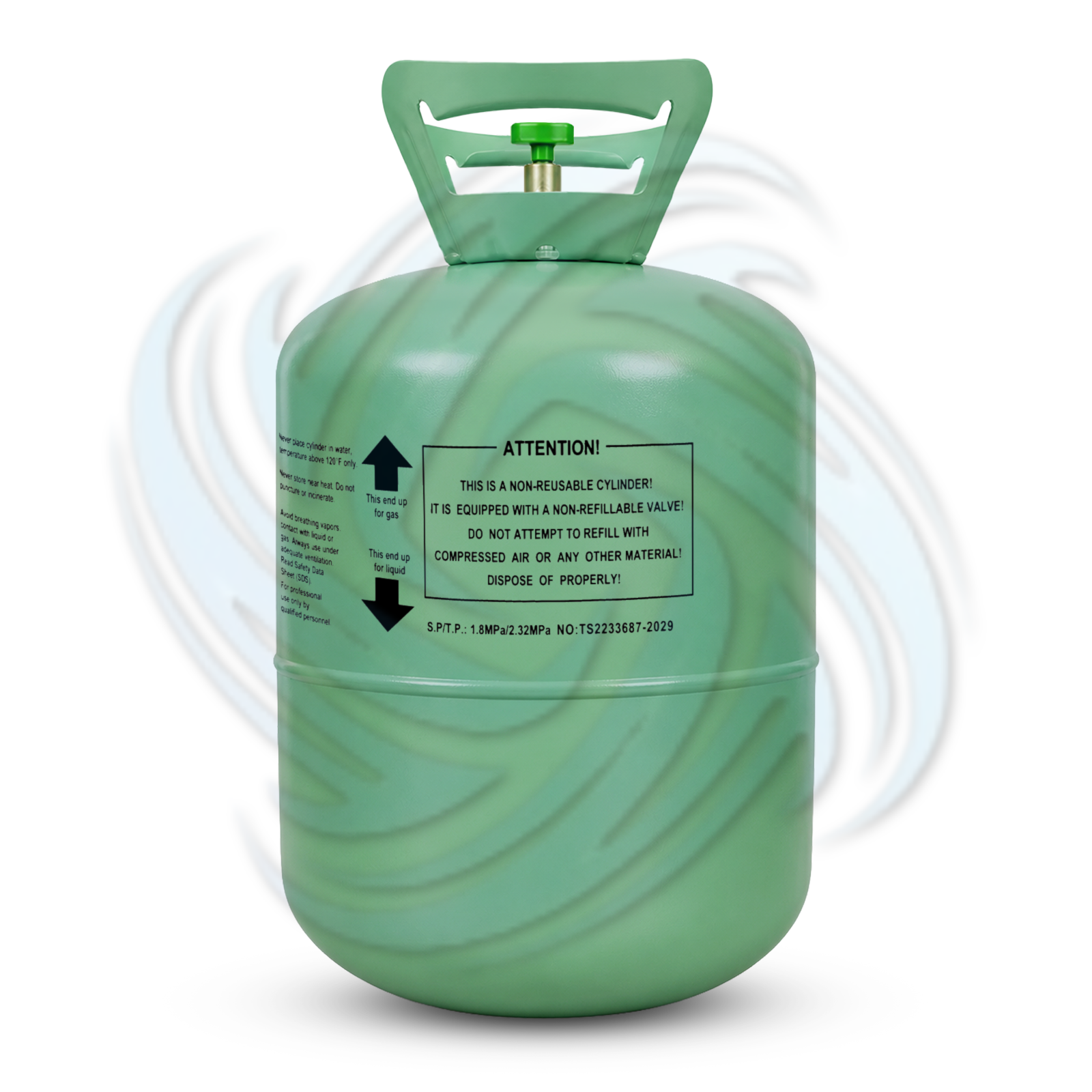Side view of R22 refrigerant 30lb cylinder for HVAC refrigerant supply