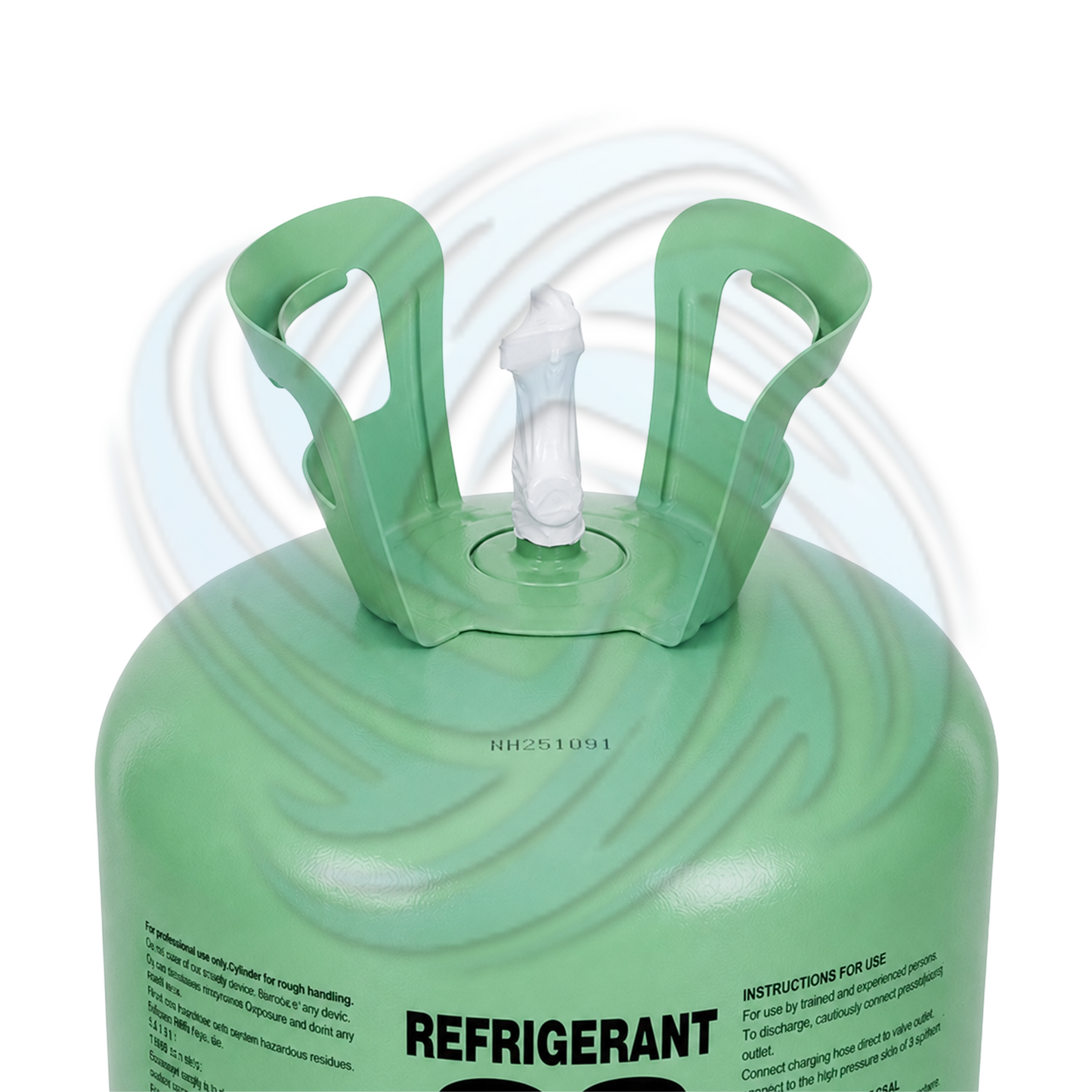 Top view of R22 refrigerant 30lb cylinder with valve for HVAC systems