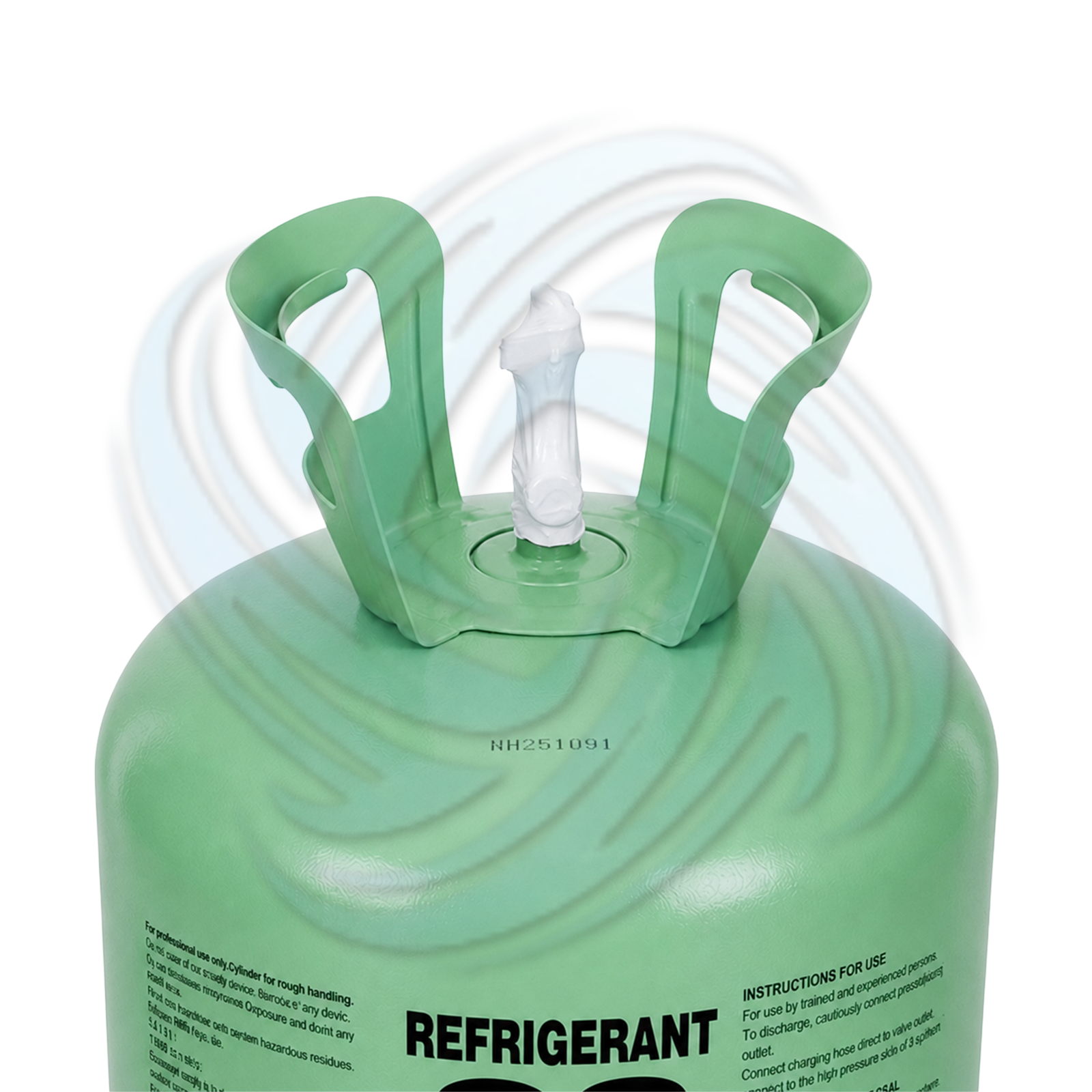 Top view of R22 refrigerant 30lb cylinder with valve for HVAC systems