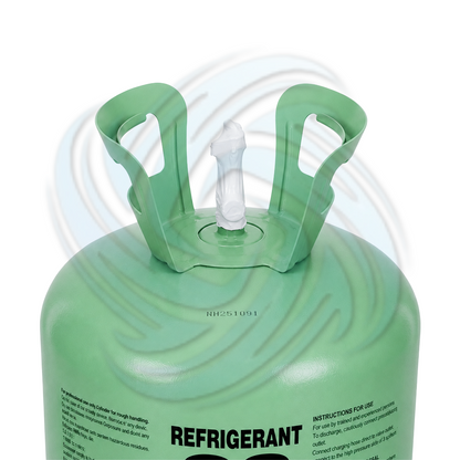 Top view of R22 refrigerant 30lb cylinder with valve for HVAC systems