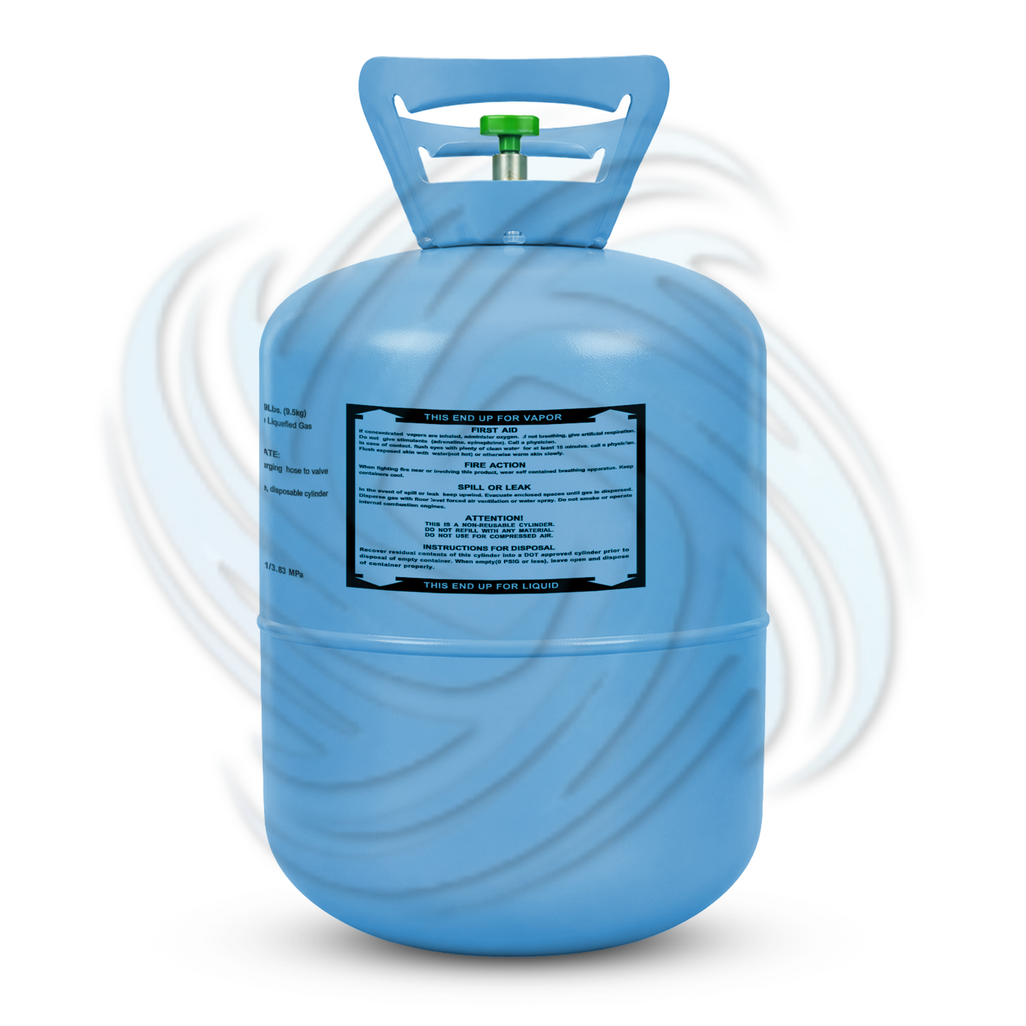 20lb R32 refrigerant tank side view showing cylinder label and product details for HVAC systems