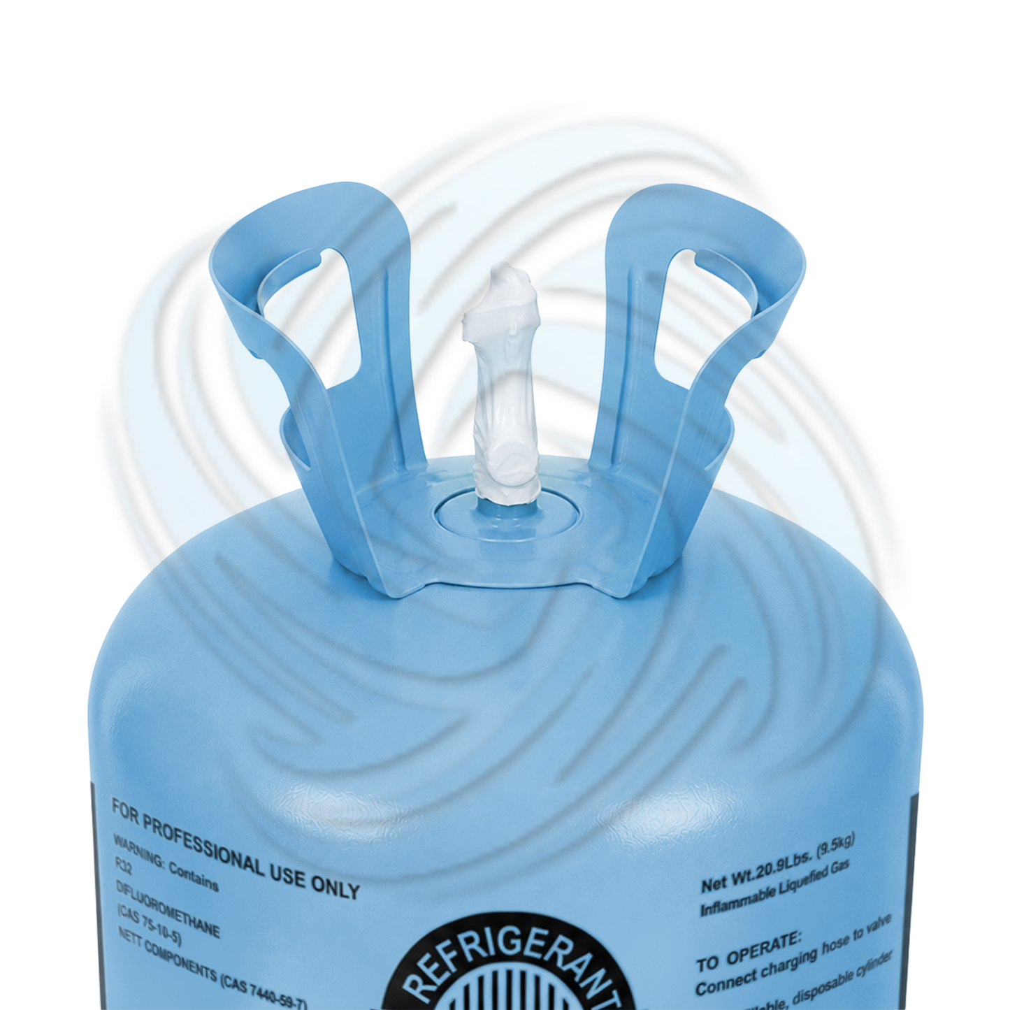 20lb R32 HVAC refrigerant cylinder top view showing valve connection and tank design