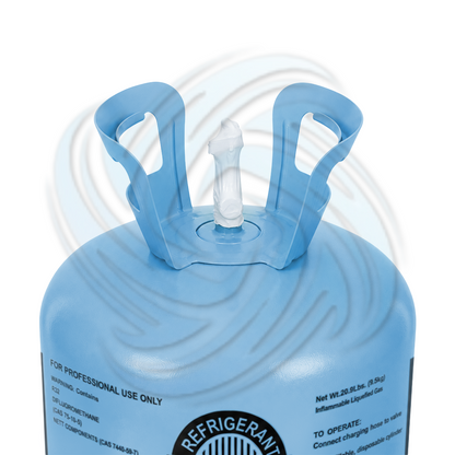 20lb R32 HVAC refrigerant cylinder top view showing valve connection and tank design