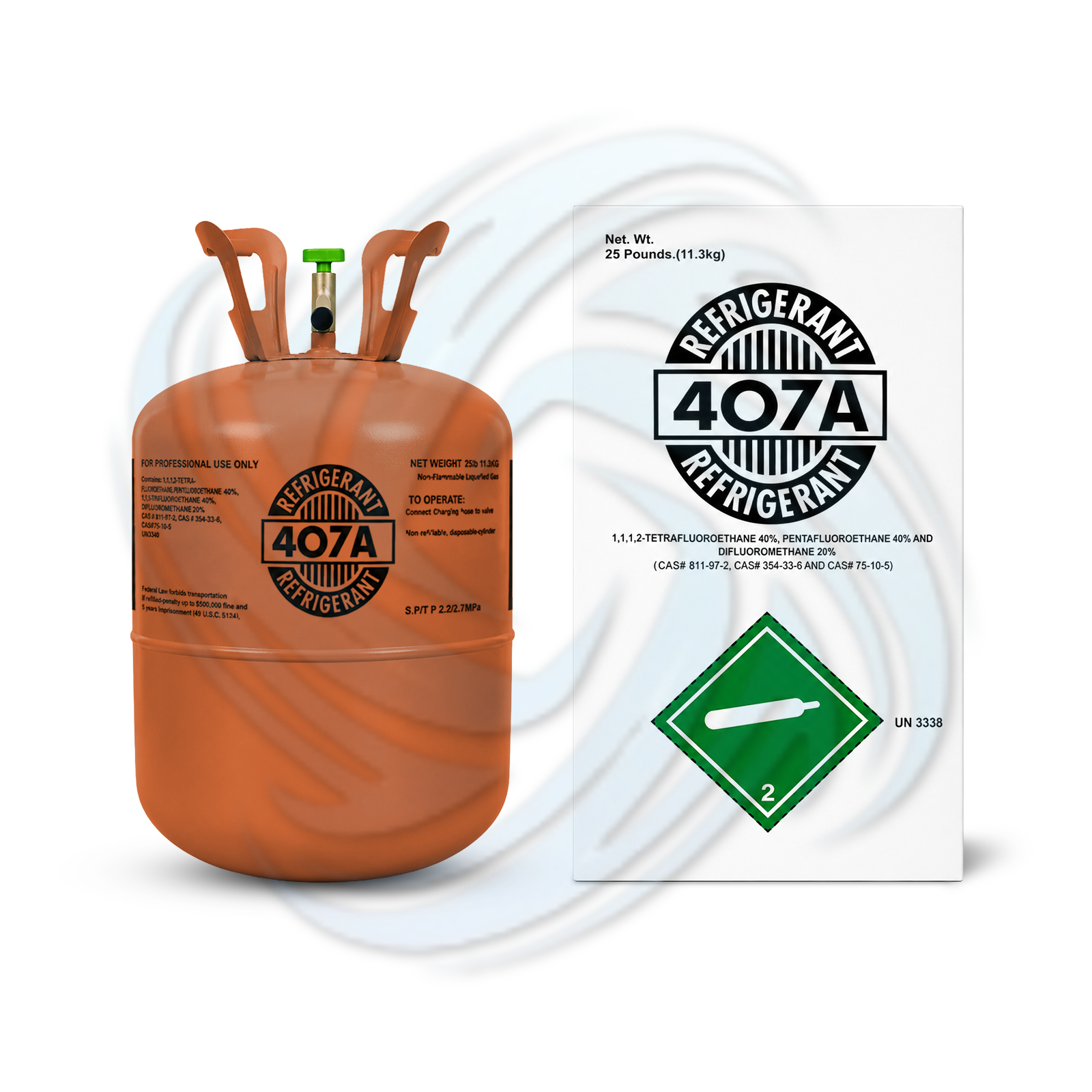 25lb R407A refrigerant cylinder with packaging box for HVAC technicians and air conditioning systems