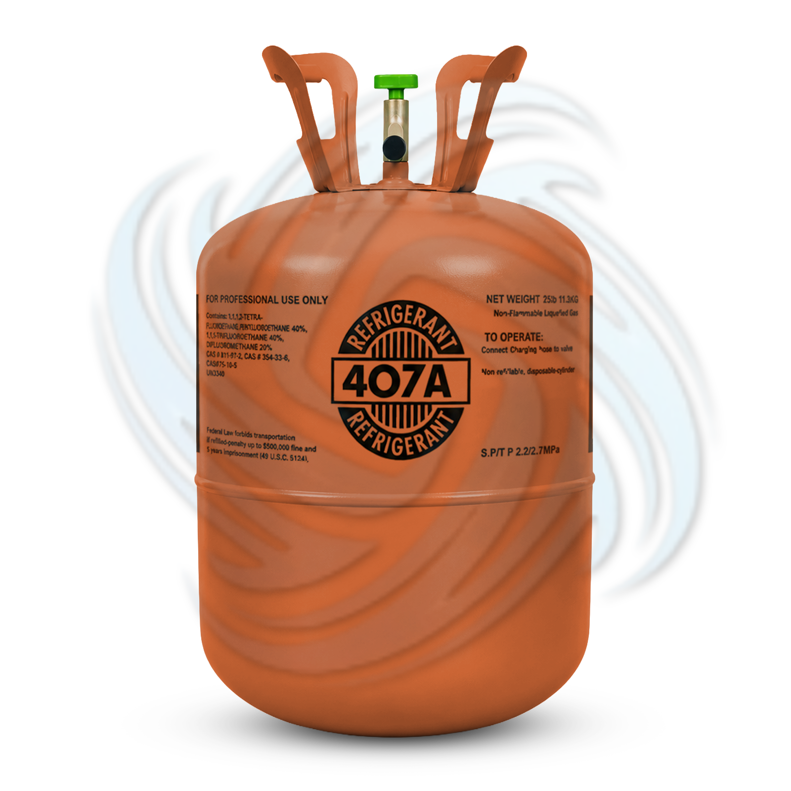 25lb R407A refrigerant cylinder front view for HVAC refrigerant replacement and cooling system service
