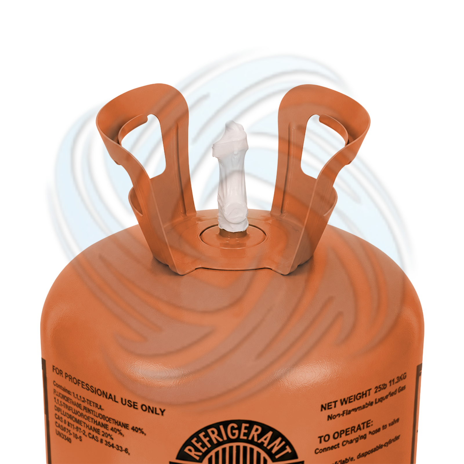 25lb R407A HVAC refrigerant cylinder top view showing valve connection and tank design