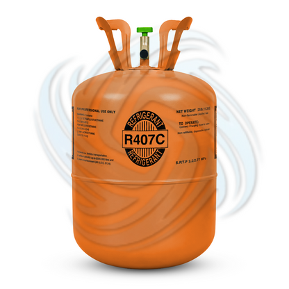 25lb R407C refrigerant cylinder front view for HVAC refrigerant replacement and air conditioning service