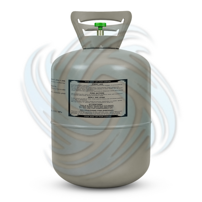 Rear view of an R448A 25 lb refrigerant cylinder showing label information