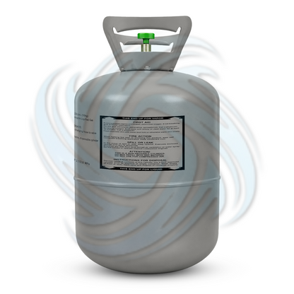Rear view of an R449A refrigerant cylinder showing label information