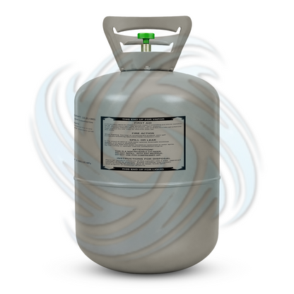 Rear view of an R454B 22 lb refrigerant cylinder showing label information